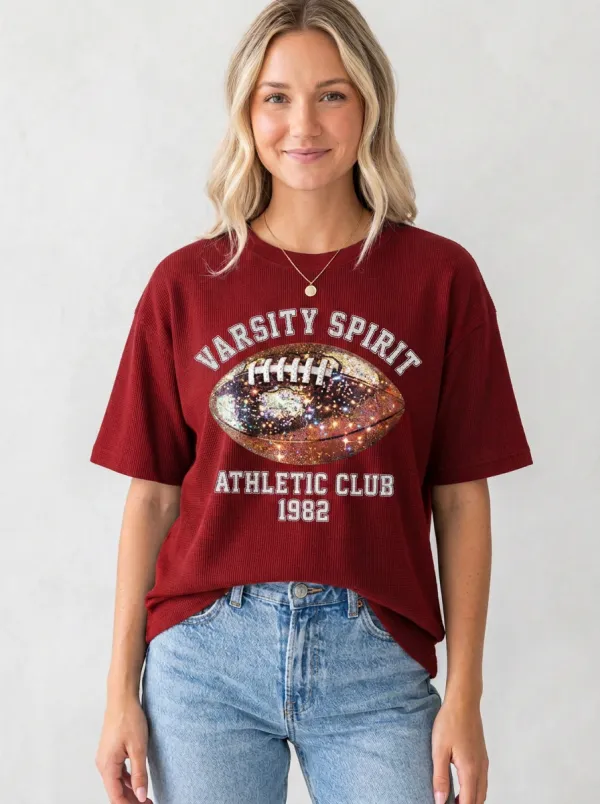 Women's Bold Gridiron Ball Sparkle Crewneck T-Shirt