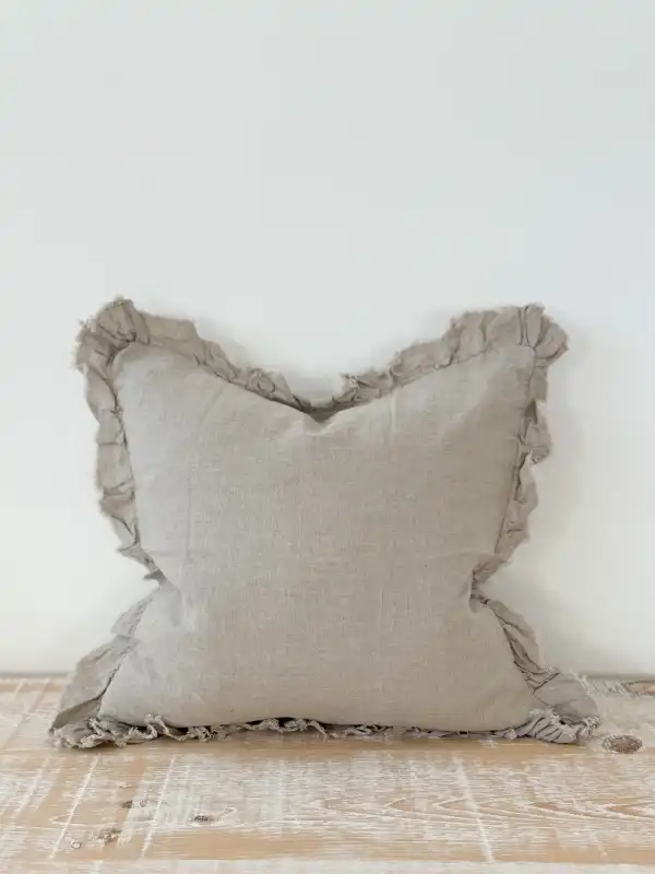 Ruffled-Edge Stonewashed-Linen Decorative Cushion
