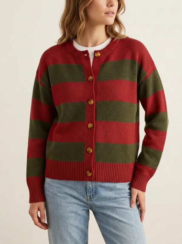 Traditional Rugby Striped Knit Cardigan