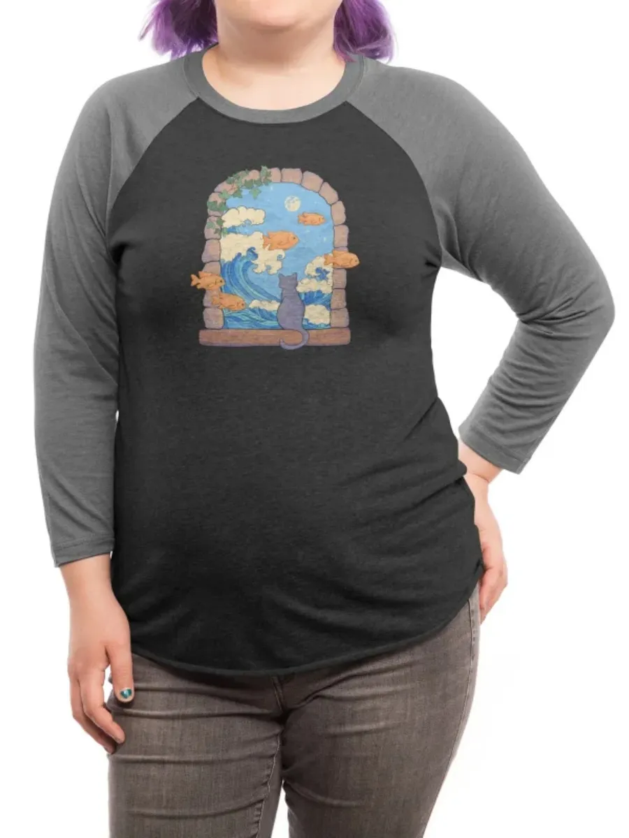 Cat Ocean Raglan Sleeve T-Shirt