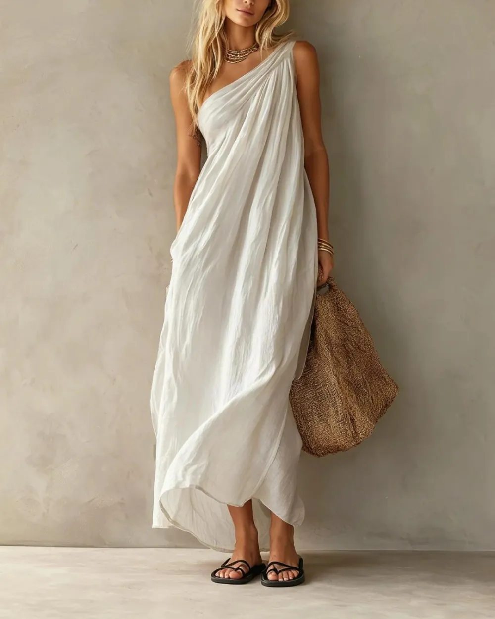 Elegant One-Shoulder Ruched Maxi Dress