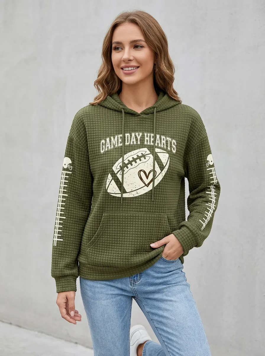 Women's Casual Gridiron Heart Ball Game Day Graphic Hoodie