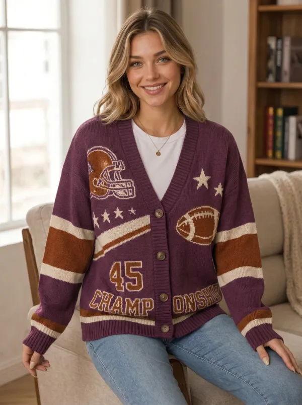 Women's Retro Gridiron Helmet Ball Knit Cardigan