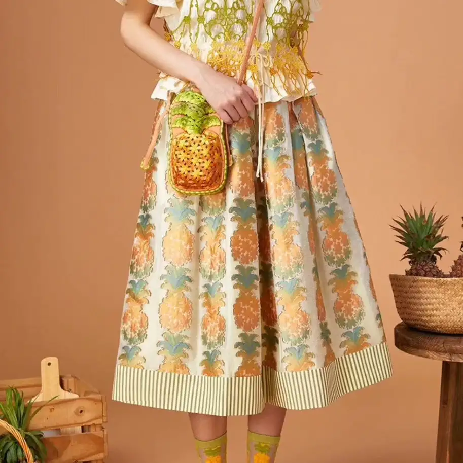 Structured Picnic Maxi Polyester Skirt