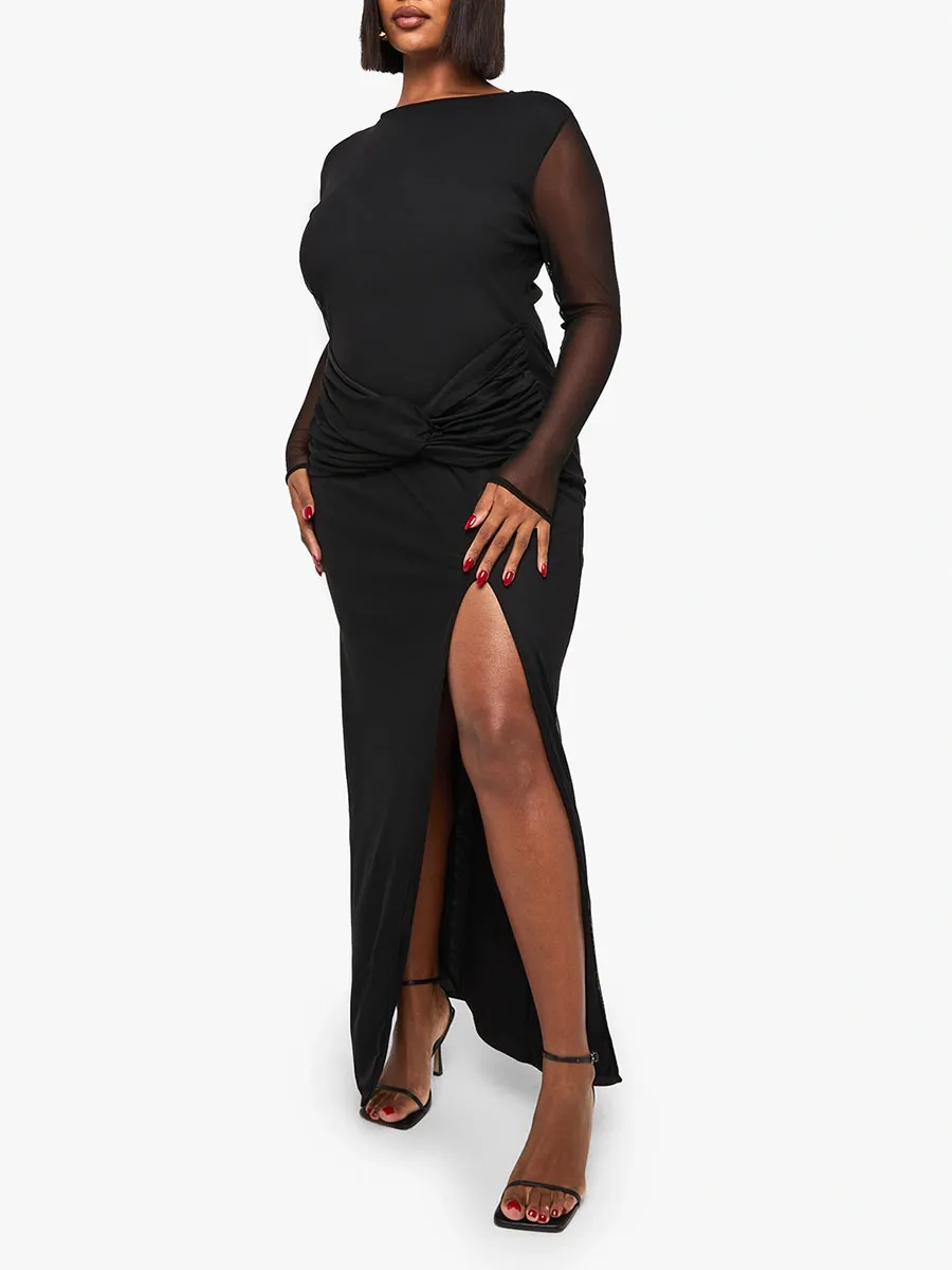 Black Cold Shoulder Sheer Mesh Maxi Dress