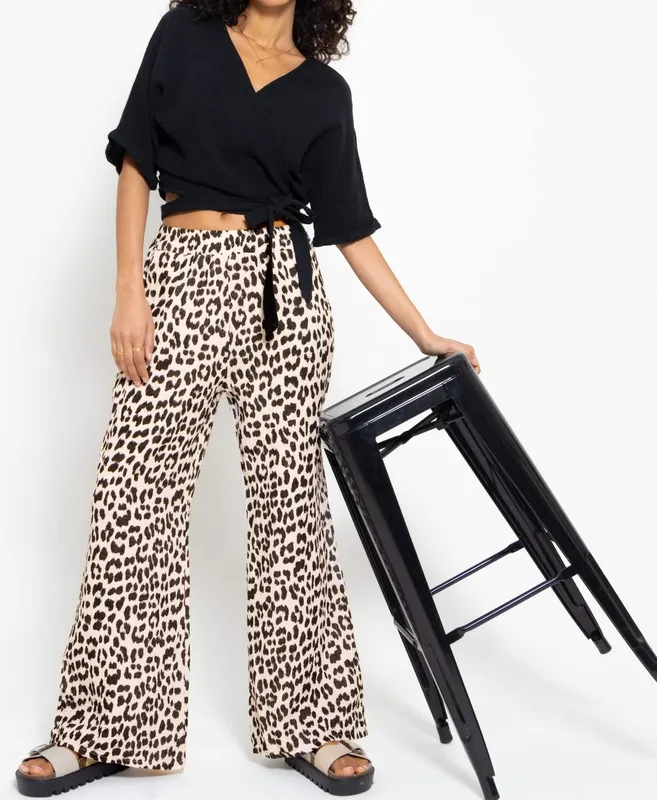Beige Print Wide Pants