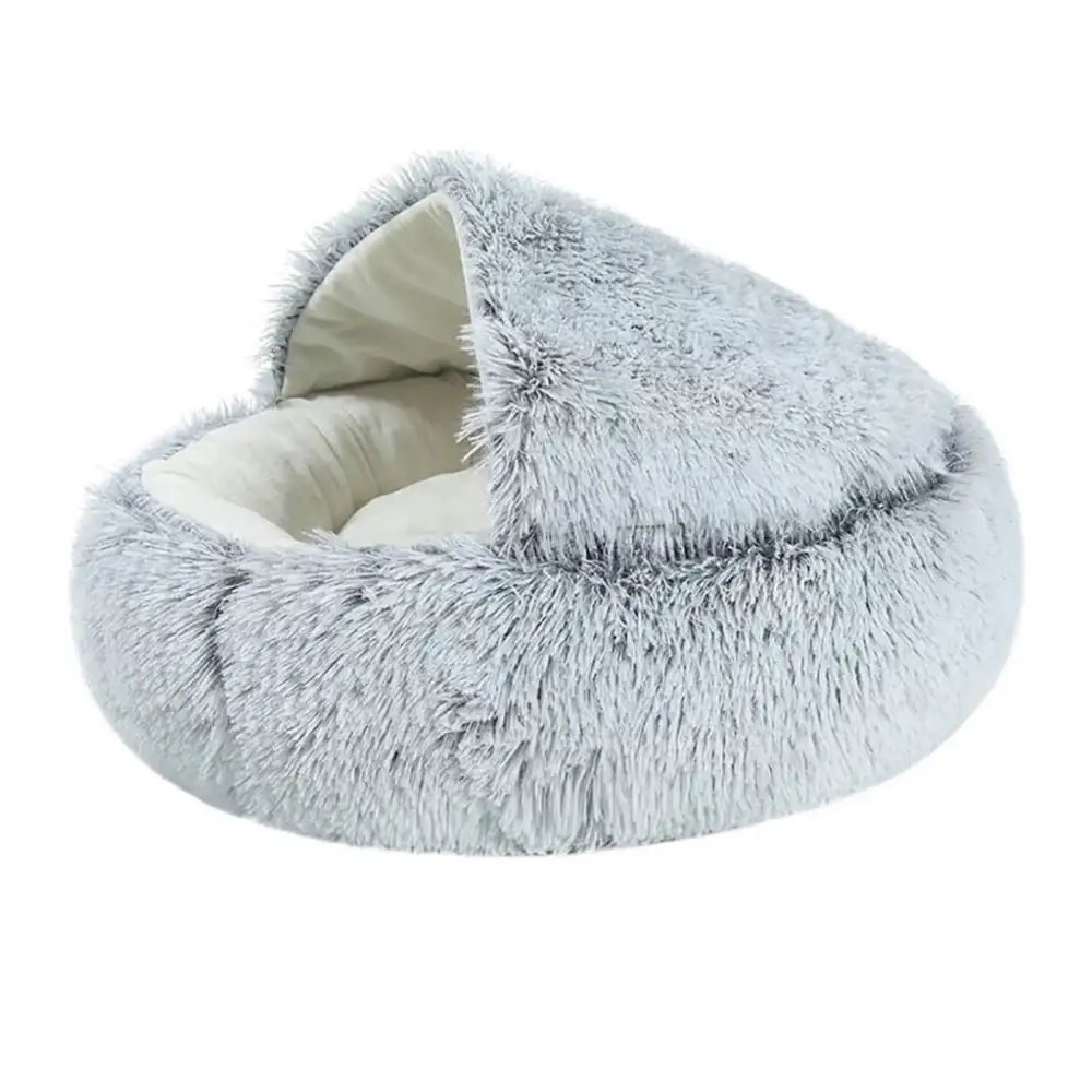 Hooded Plush Pet Cave Bed