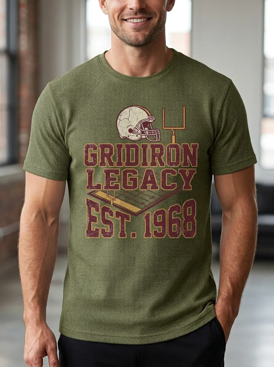 Men's Casual Football Gridiron Ball Crew Neck Graphic T-Shirt
