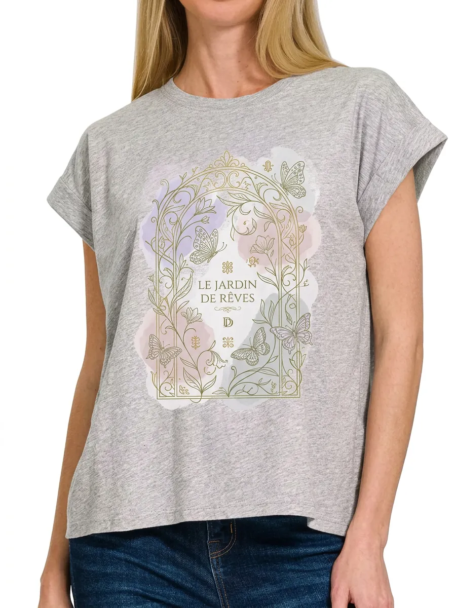 Women's Garden Butterfly Le Jardin De Rêves Printed T-shirt