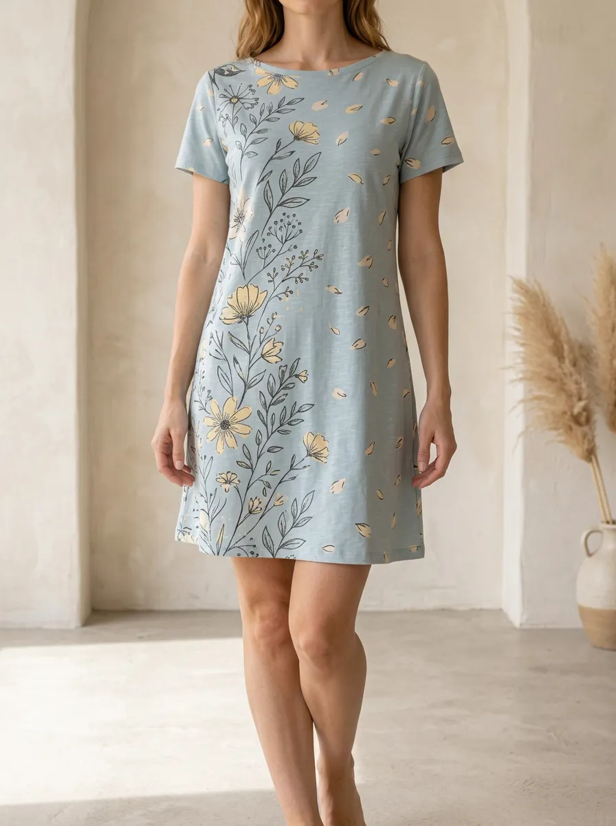 Women's Floral Nature Lover Blue Yellow Printed Dress