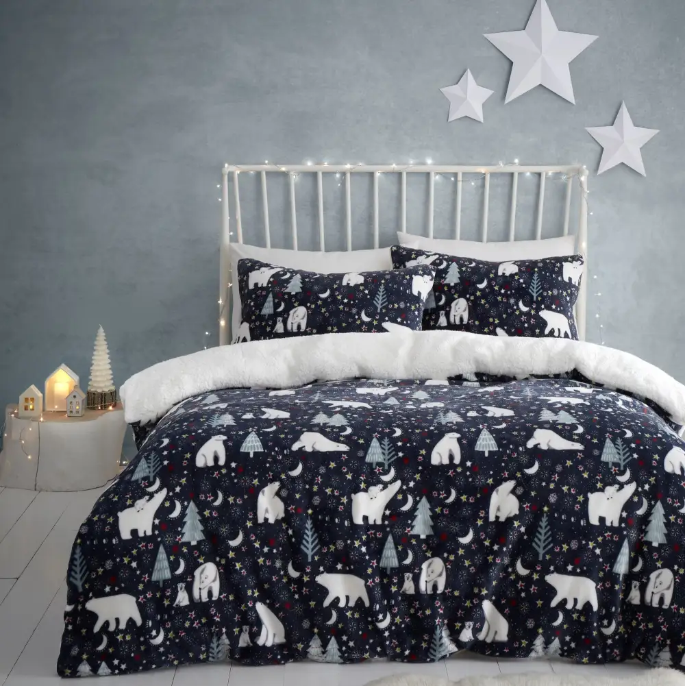Printed Check Fleece Duvet Cover Set