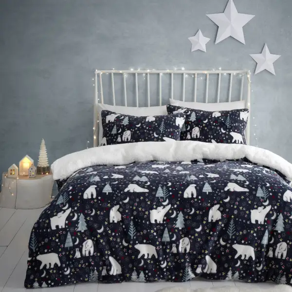 Printed Check Fleece Duvet Cover Set