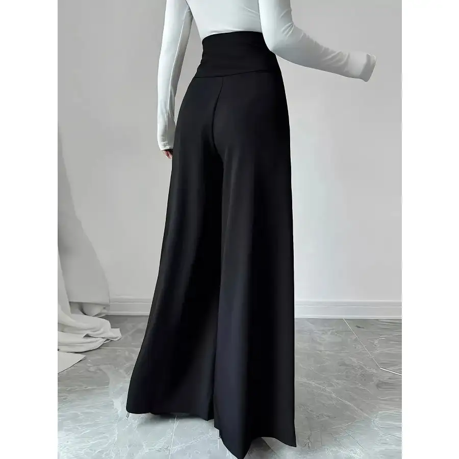High Waist Wide Leg Button Decor Pants
