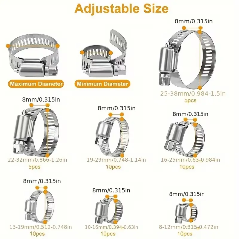60-Piece Stainless Steel Hose Clamp Set