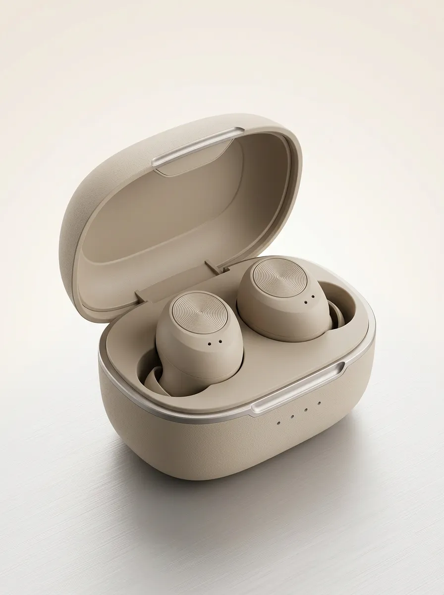 Unisex Tech Enthusiast Beige Minimalist Printed Earbuds