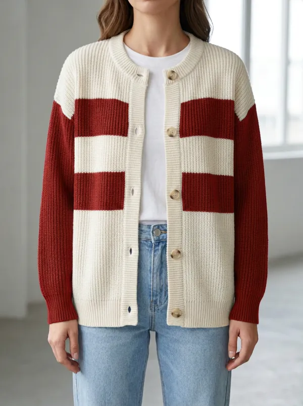 Classic Knit Distinctive Rugby Striped Knit Cardigan
