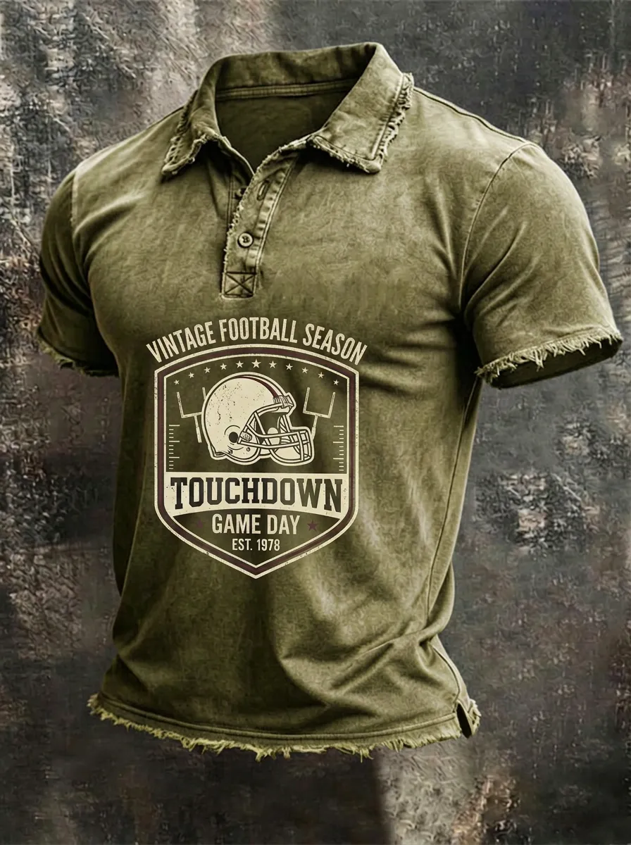 Vintage Football Touchdown Helmet Graphic Polo Shirt