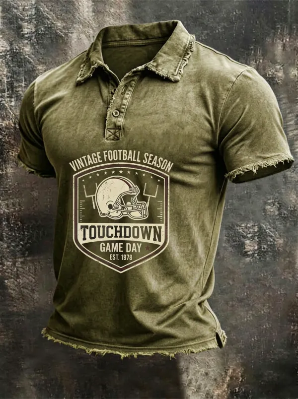 Vintage Football Touchdown Helmet Graphic Polo Shirt