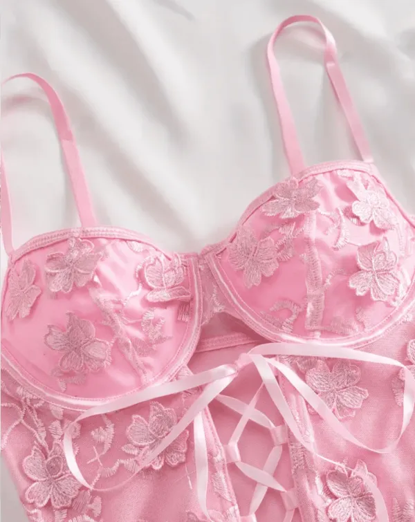 Modern Floral Corset Lingerie Set