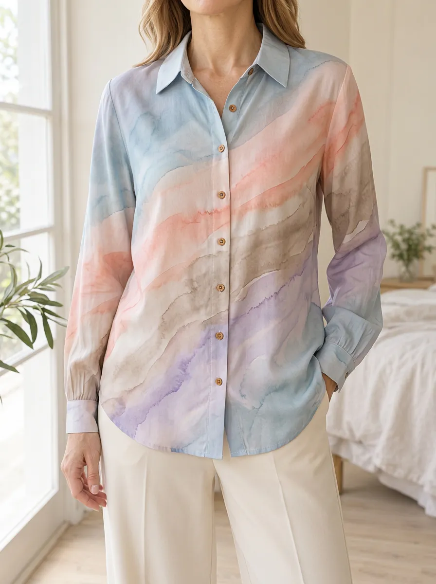 Women's Fluid Abstract Watercolor Pastel Shirt