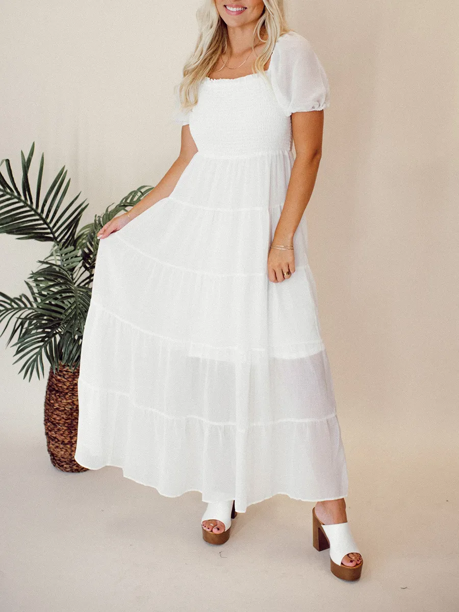 Square Neck Bubble Sleeve Layered Extra Dress