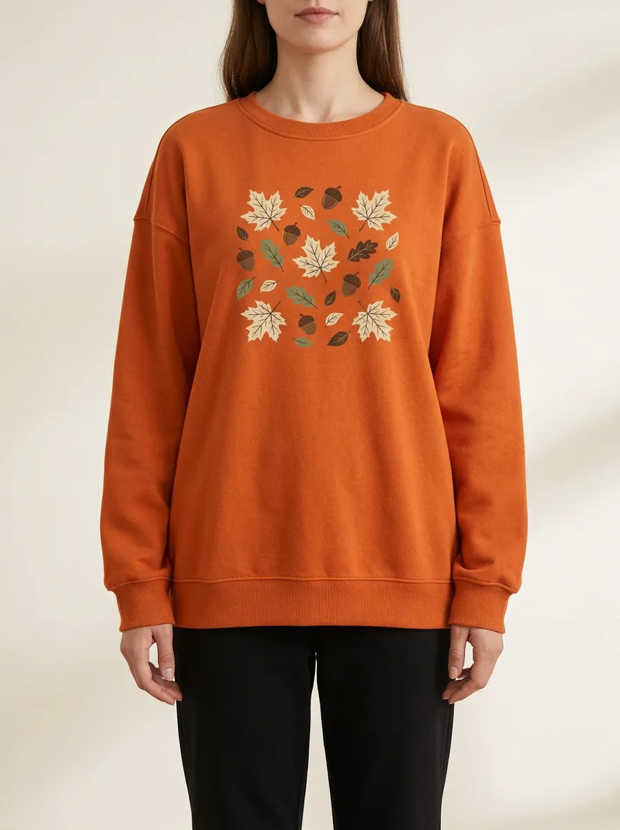 Crafted Maple-Leaf Printed Acorn Graphic Sweatshirt