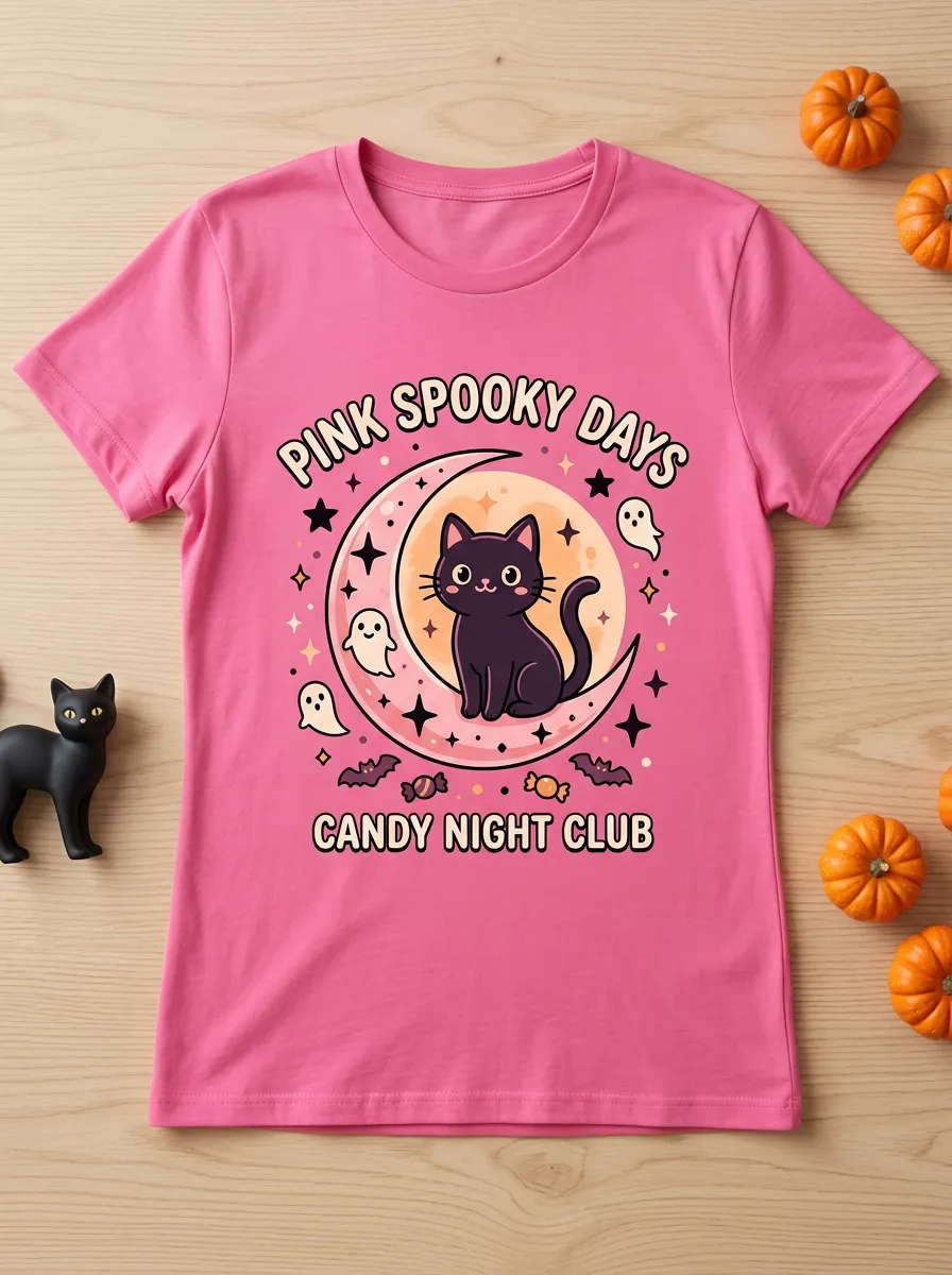 Cute-Spooky Ghost -Cat Halloween Graphic T-Shirt