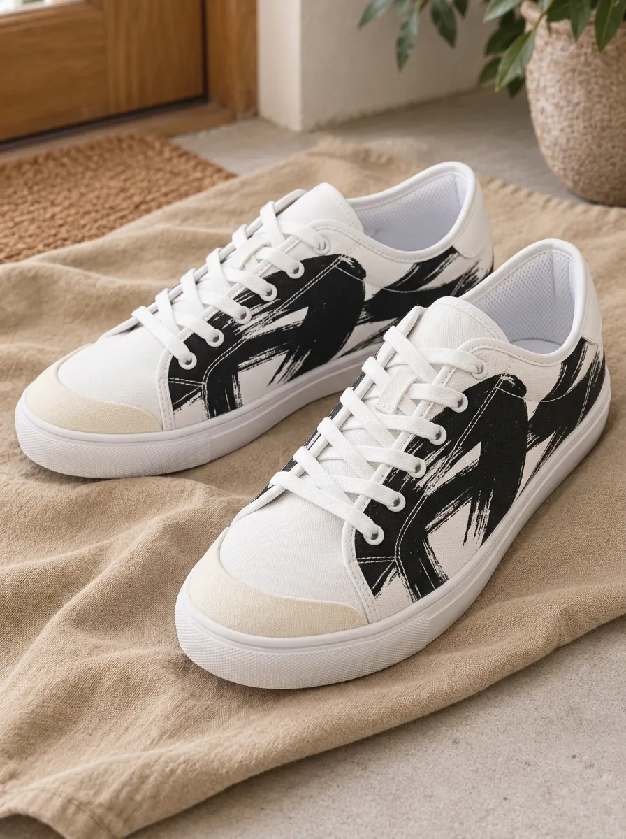 Men's Street Abstract Brushstroke Patterned Minimal Canvas Shoes