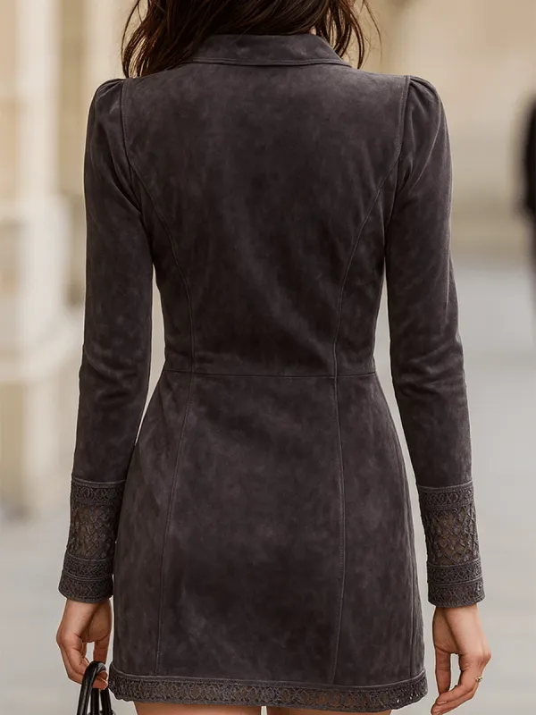 Suede Zip Front Mini Dress