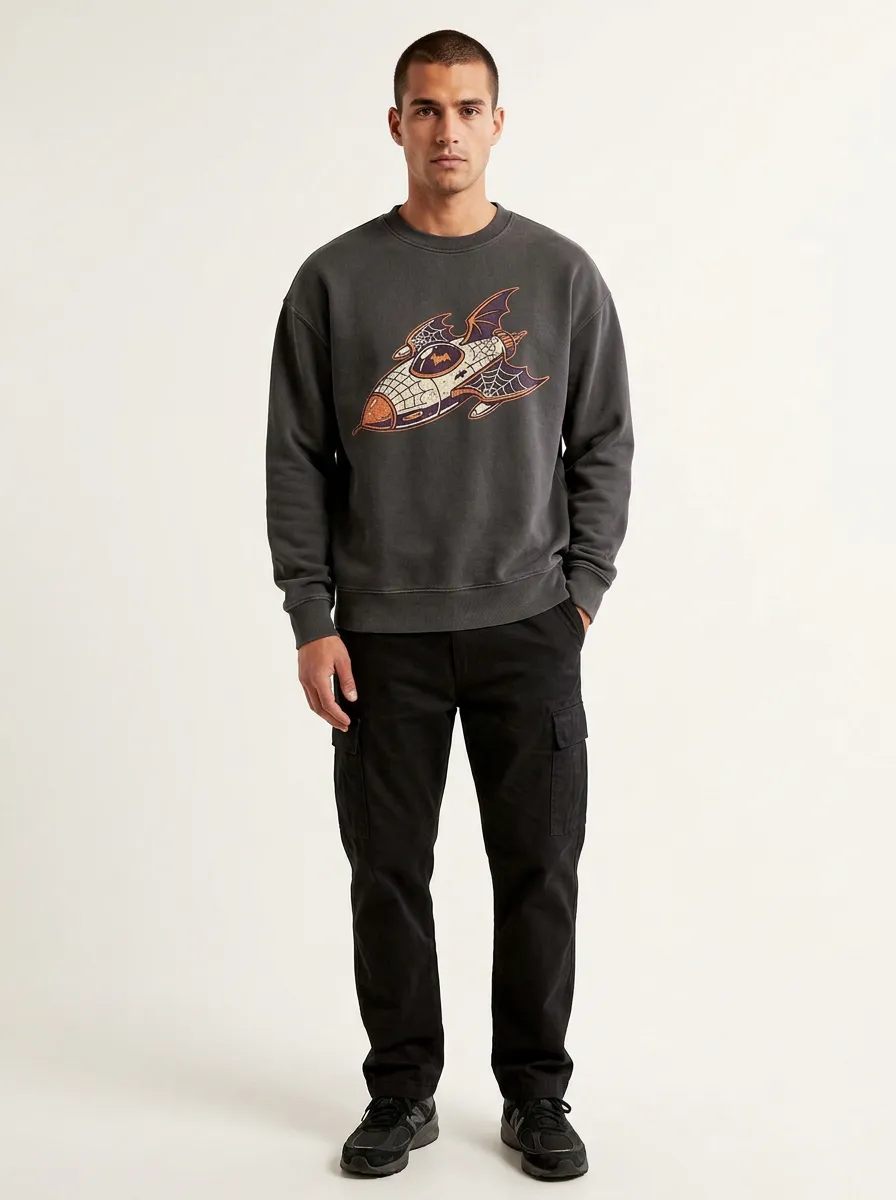 Men's Halloween Space Bat Rocket Sweatshirt