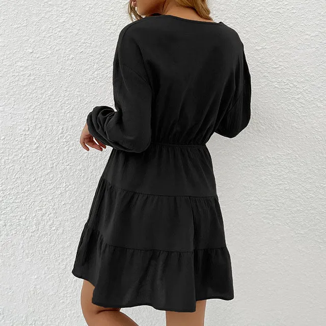 Women's Wrap Long-Sleeve Ruffled Evening Dress