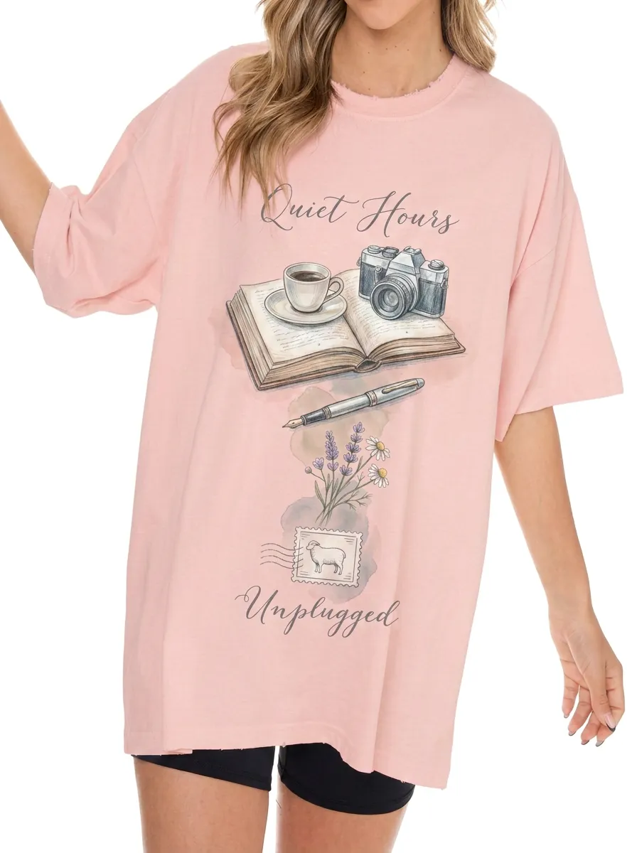 Women's Quiet Hours Book Camera Coffee Printed T-shirt