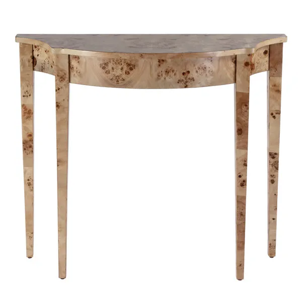 Demilune Curved Burlwood Wood Console Table
