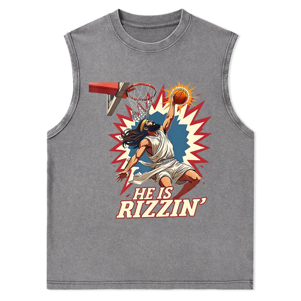 He Is Rizzen Jesus Christian Washed Tank Top