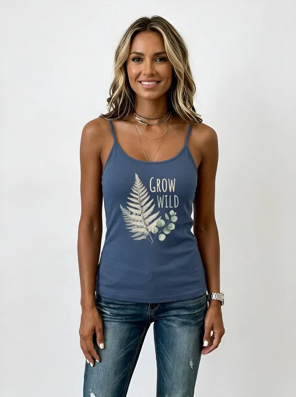 Women's Nature Lover Grow Wild Fern Leaf Printed Tank Top
