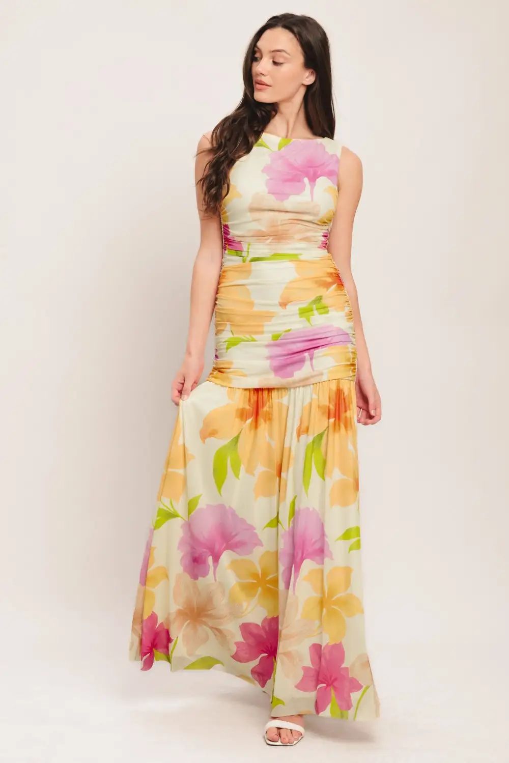 Sleeveless Mesh Printed Maxi Dress