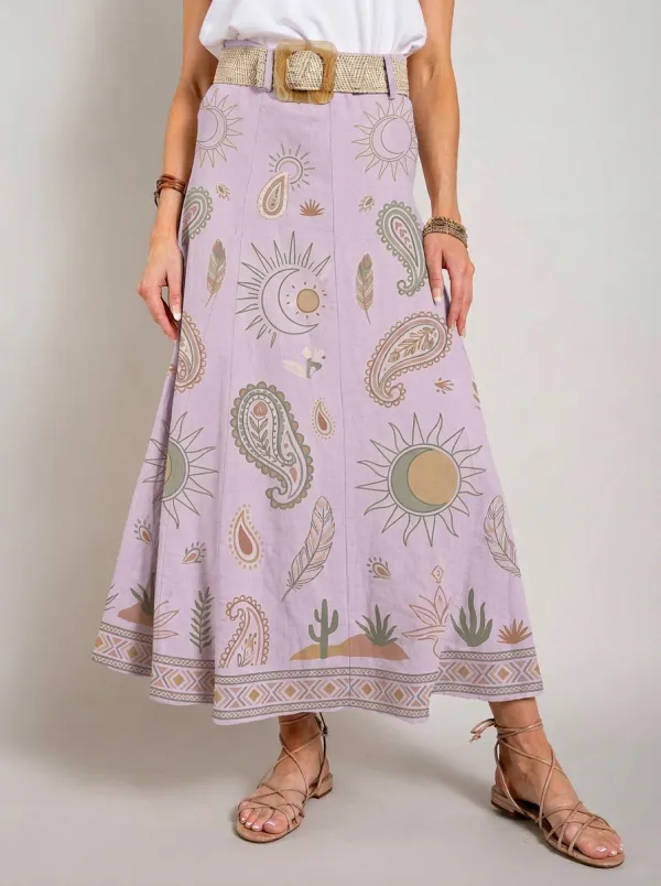 Women's Boho Celestial Paisley Printed Maxi Skirt