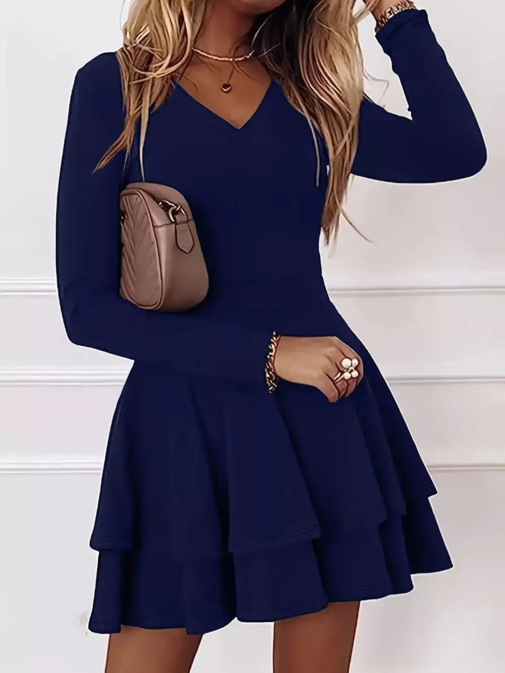 Finish V Neck Ruffle Mini Dress