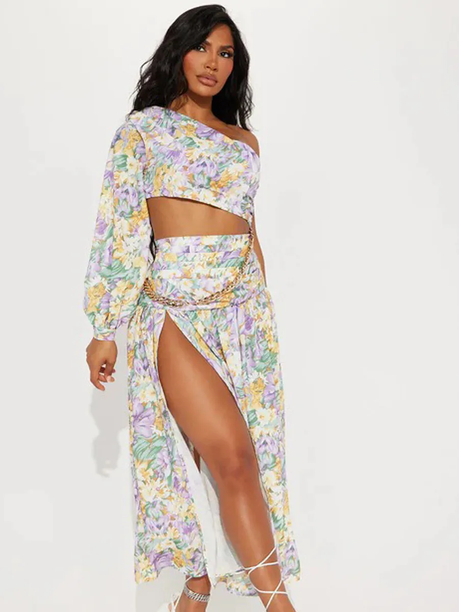 Celeste One-Shoulder Floral Print Swimsuit Set