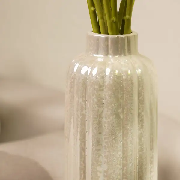 Ivory Tall Ribbed Vase