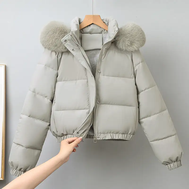 Cropped Hooded Elastic Hem Bomber Jacket