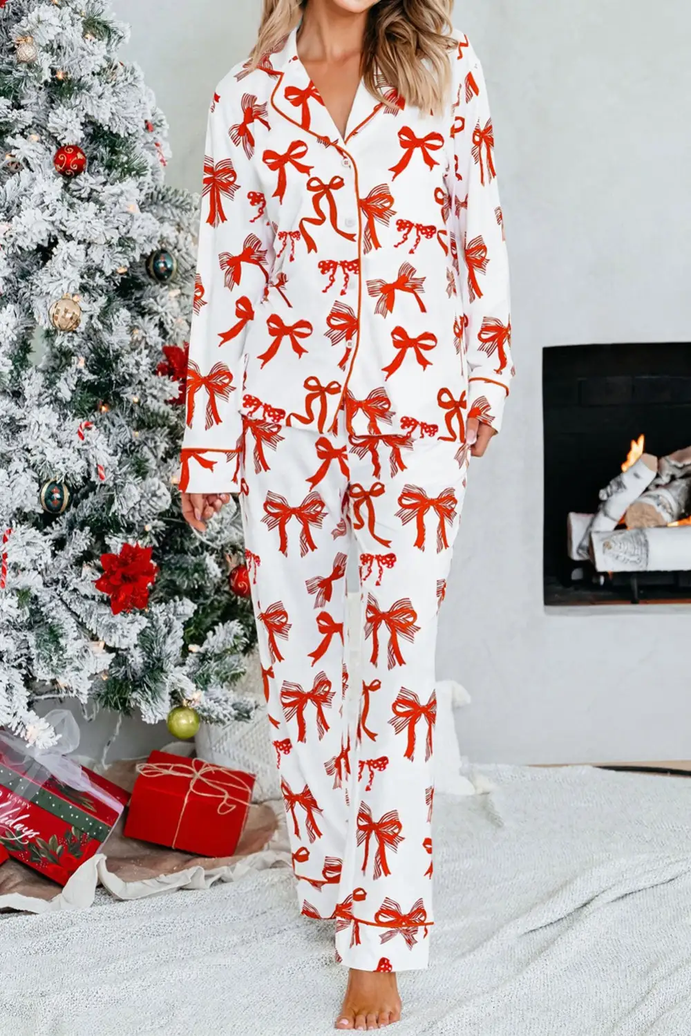 Cozy Bow Detail  Pajama Set