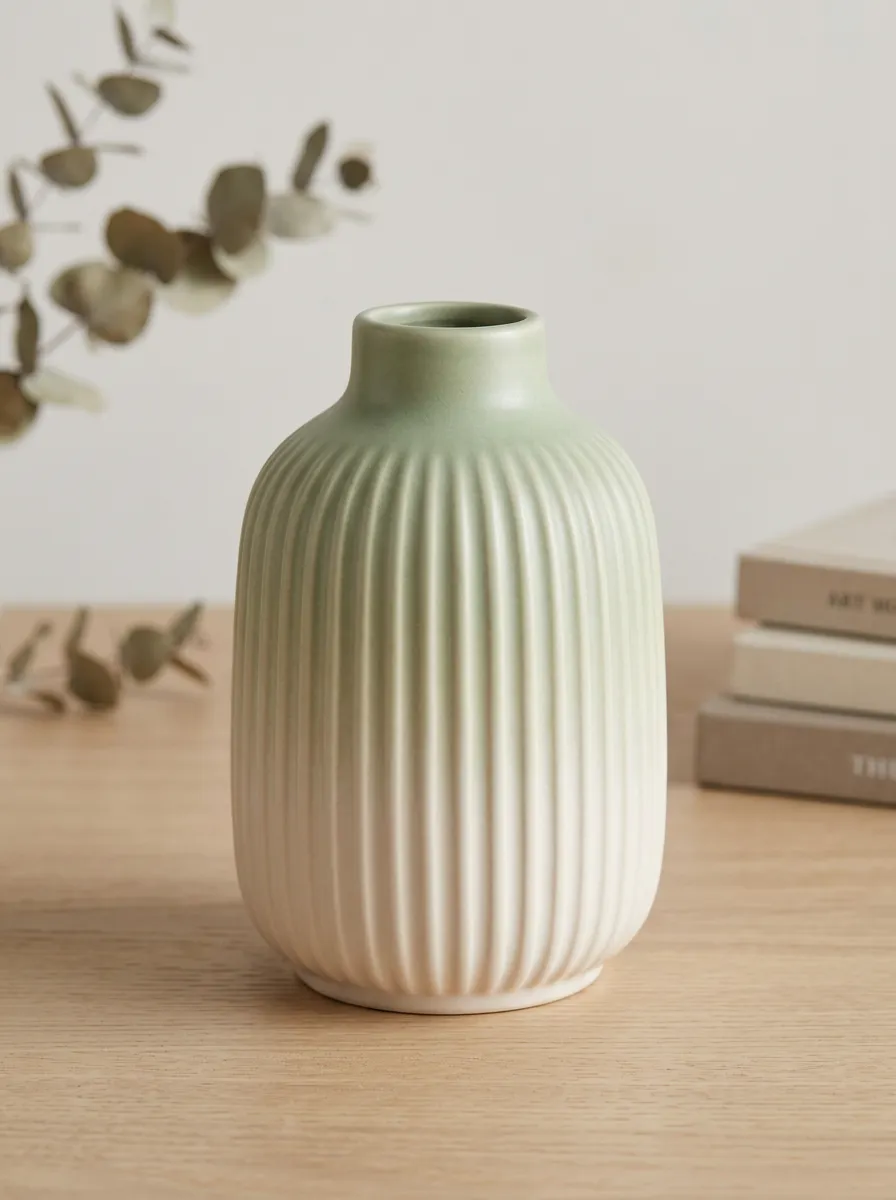 Modern Ombré Ribbed Ceramic Table Vase
