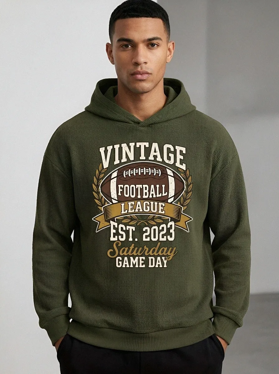 Men's American Football Lover Vintage League Printed Hoodie
