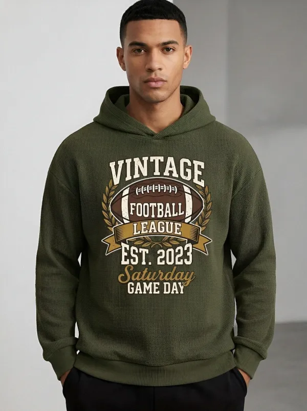 Men's American Football Lover Vintage League Printed Hoodie