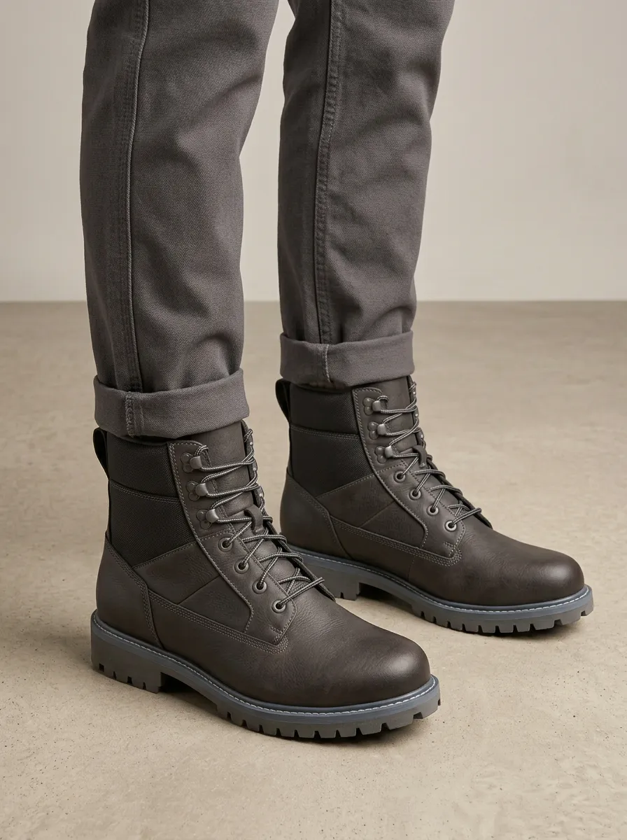 Unisex Leather Tactical Lace-Up Print Work Boots