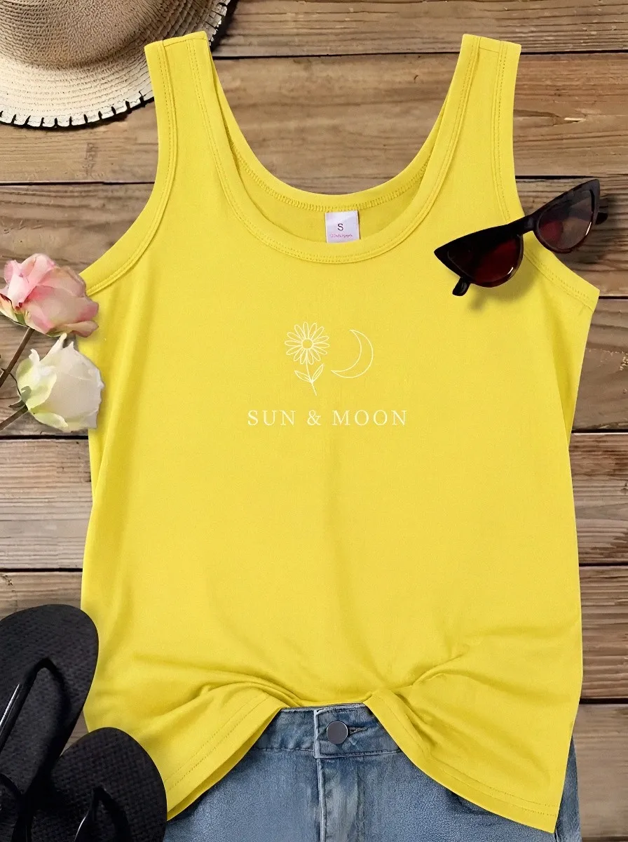 Women's Celestial Sun Moon Flower Printed Tank Top