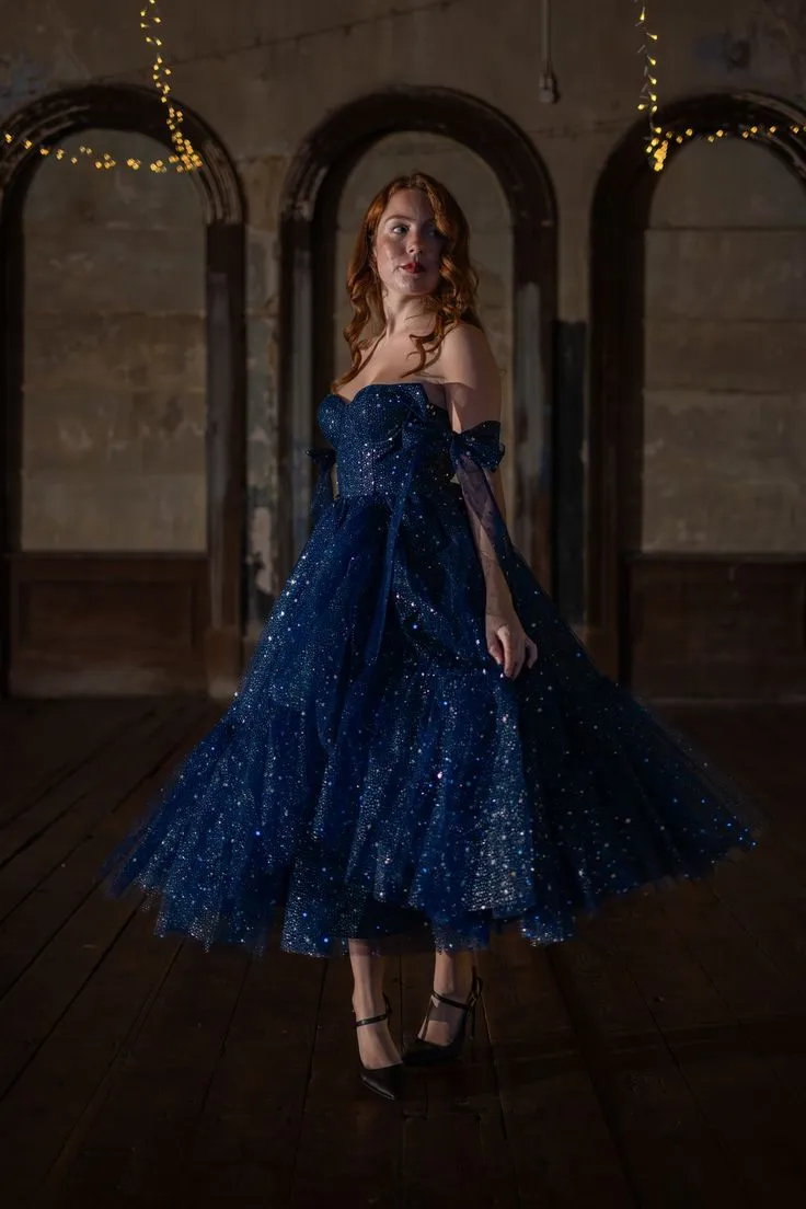 Mary Blue Camisole Sequin Midi Dress