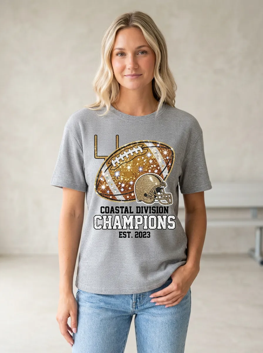Women's Football Coastal Division Champions Glitter Helmet Printed T-shirt