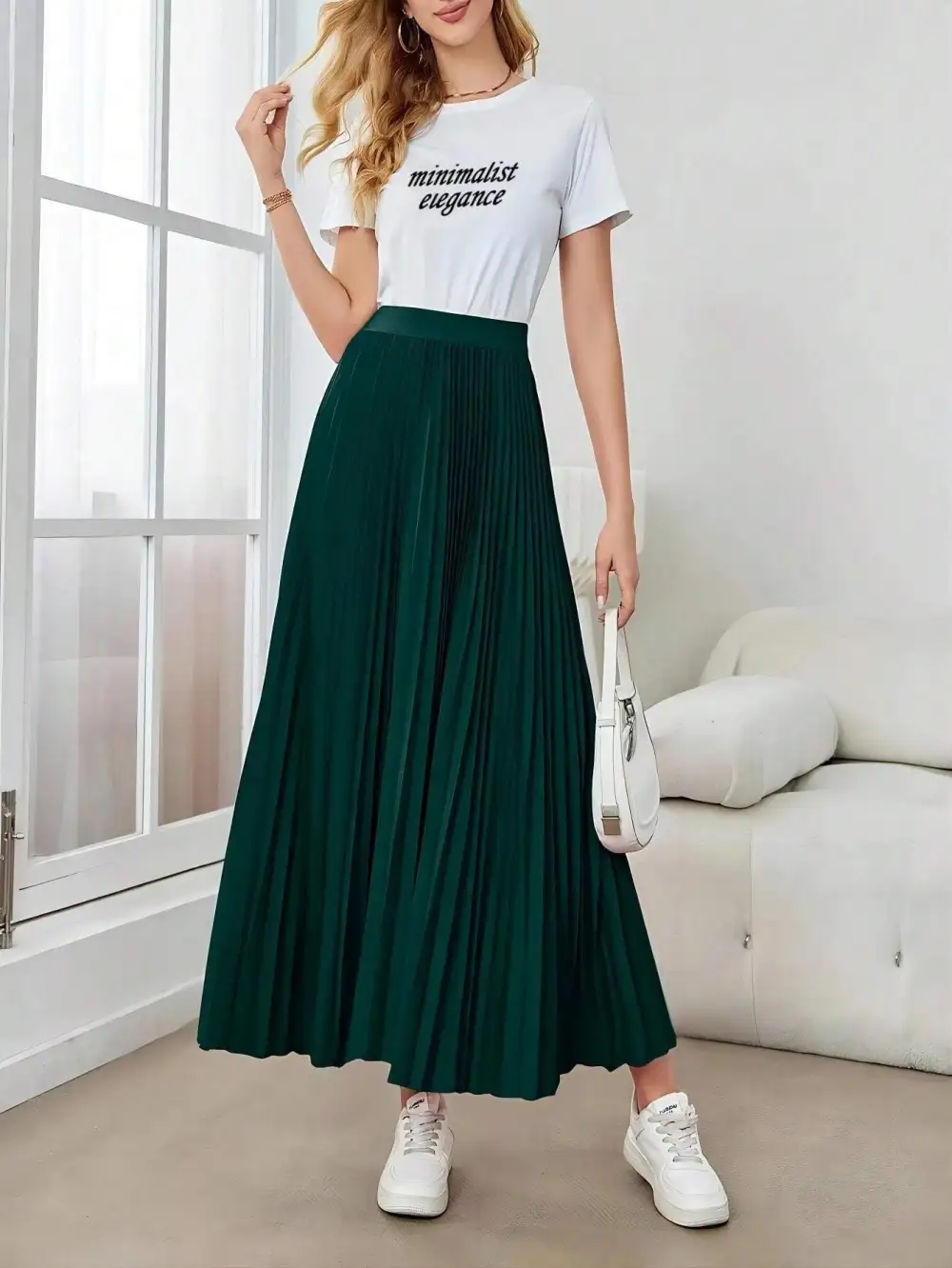 Green Mini Pleated Skirt